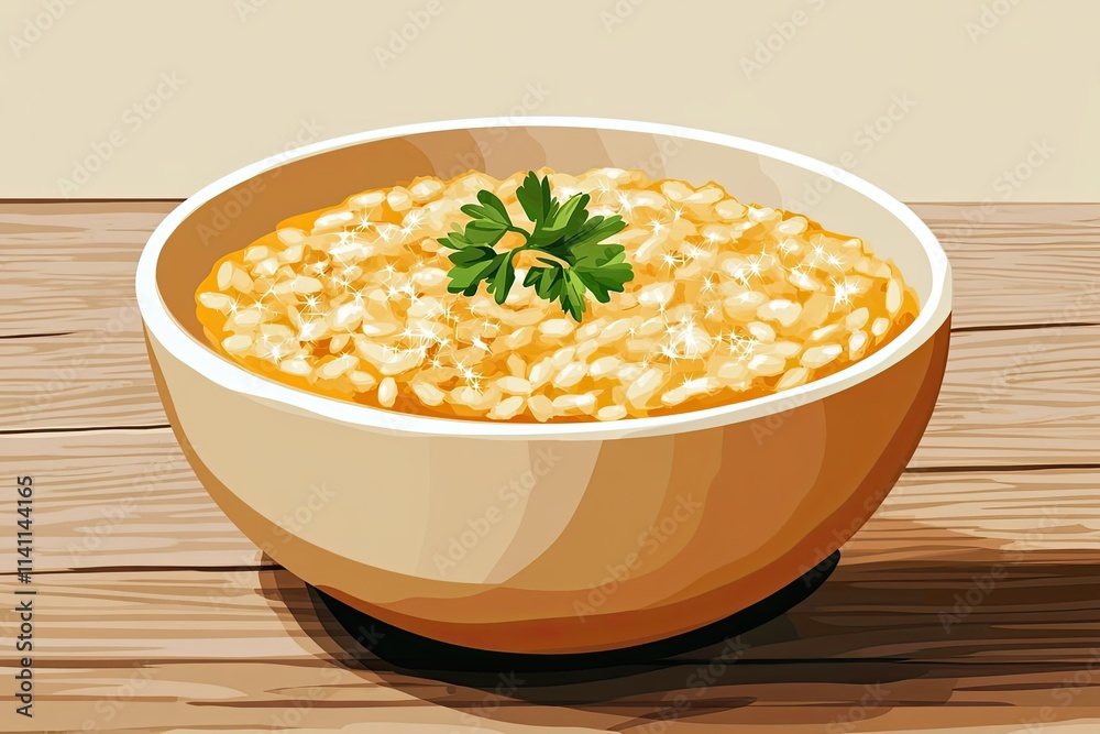 A Bowl of Golden Rice Risotto with Parsley Garnish A Bowl of Golden Rice Risotto with Parsley Garnish
