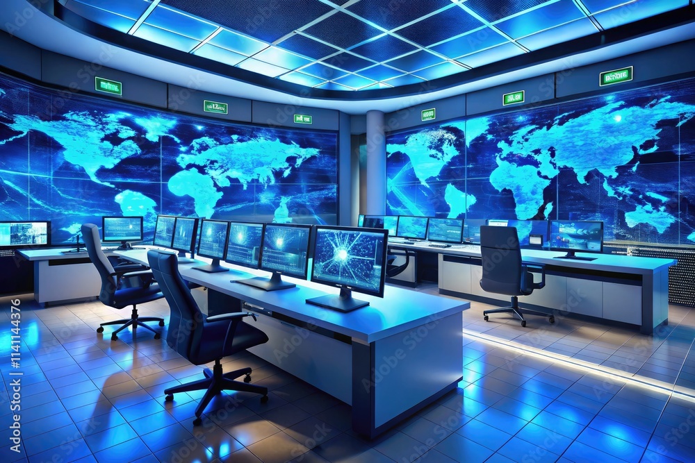 Centralized command: futuristic control room coordinating logistics via real-time data.