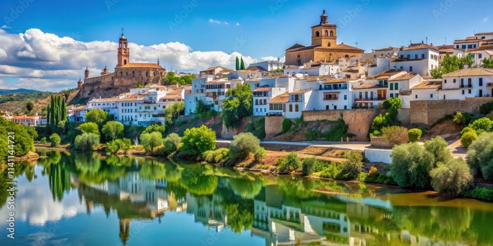 Naklejka premium Beautiful town of Alcal? de Guada?ra in Andaluc?a, Spain with traditional architecture and riverside setting, Alcal? de Guada?ra