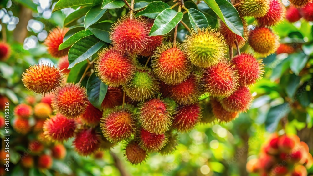 Rambutan tree filled with ripe fruits , tropical, exotic, agriculture, harvest, sweet, juicy, fresh, organic, plantation, Malaysian Rambutan tree filled with ripe fruits , tropical, exotic, agriculture, harvest, sweet, juicy, fresh, organic, plantation, Malaysian