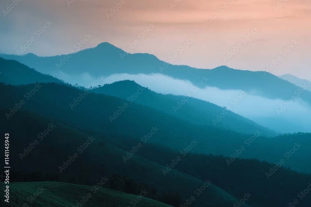 Fototapeta premium A mountain range with a blue sky in the background