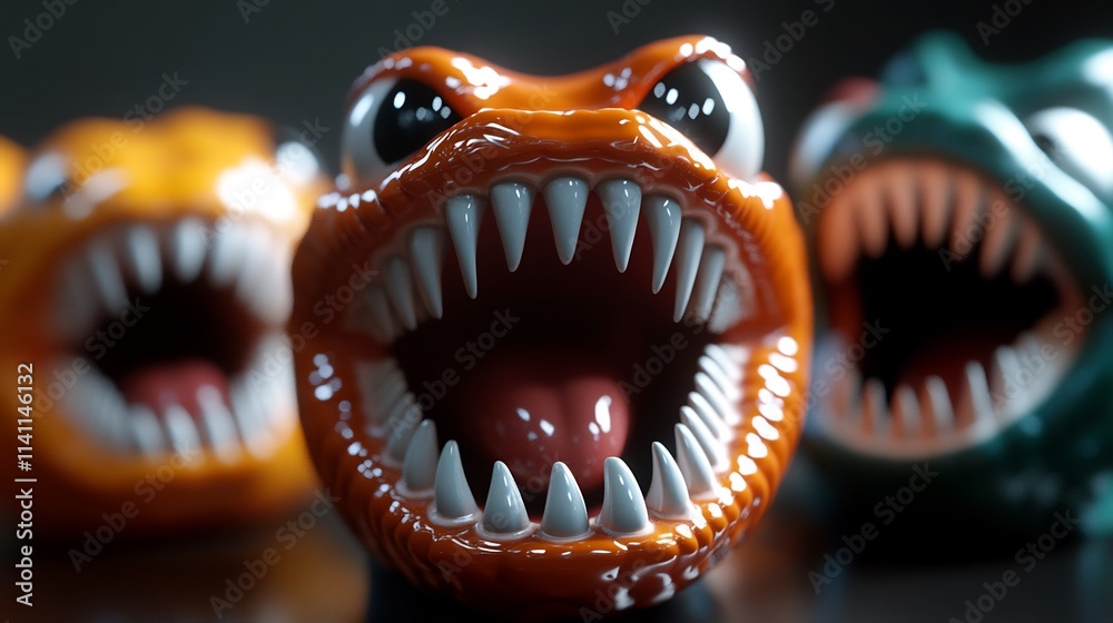 Menacing Monster Heads: A Close-Up of Cartoonish Horror Menacing Monster Heads: A Close-Up of Cartoonish Horror
