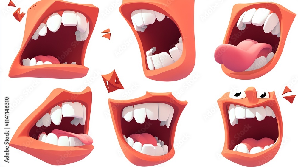 Expressive Cartoon Mouths: A Collection of 3D Rendered Open Mouths Showcasing Various Emotions and Expressions Expressive Cartoon Mouths: A Collection of 3D Rendered Open Mouths Showcasing Various Emotions and Expressions