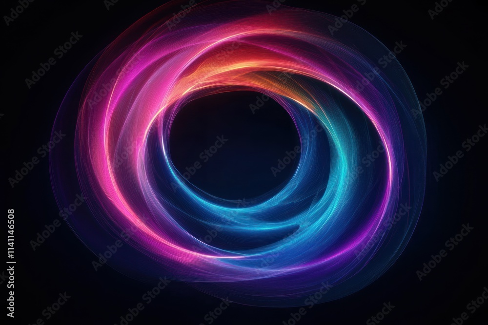 Neon Circular Wave Pattern with Dynamic Lighting Effects on Dark Background for Digital Tech and Big Data Concept 3D Rendering Neon Circular Wave Pattern with Dynamic Lighting Effects on Dark Background for Digital Tech and Big Data Concept 3D Rendering