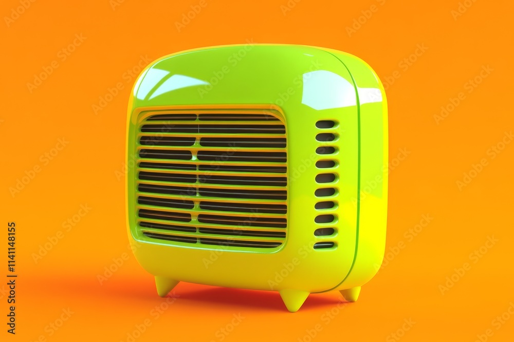 Shiny lime green portable fan on orange background. Shiny lime green portable fan on orange background.