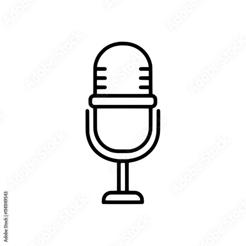 Retro Microphone Icon: A simple line art illustration of a vintage microphone, perfect for podcasting, music, and broadcasting themes.  