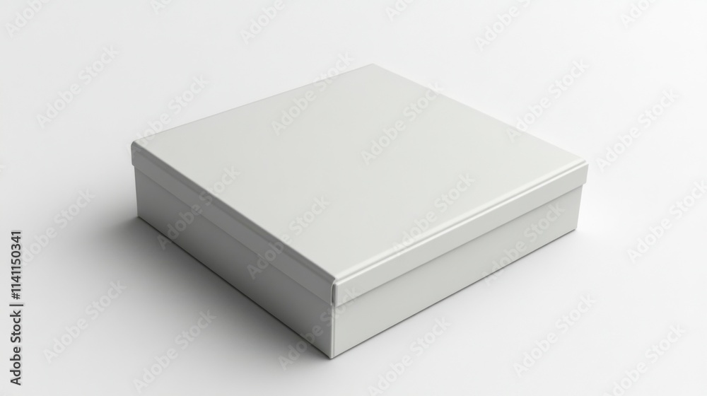 Fototapeta premium Sleek white box mockup isolated on a white backdrop, tailored for realistic and versatile product packaging presentations.