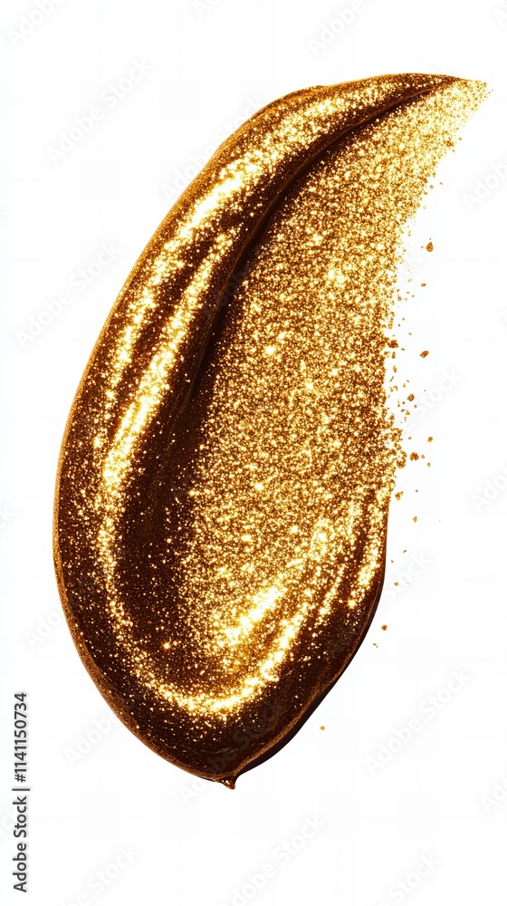 Swirl of gold glitter against a stark white background. Luxurious and radiant, perfect for adding a touch of glamour to your designs.