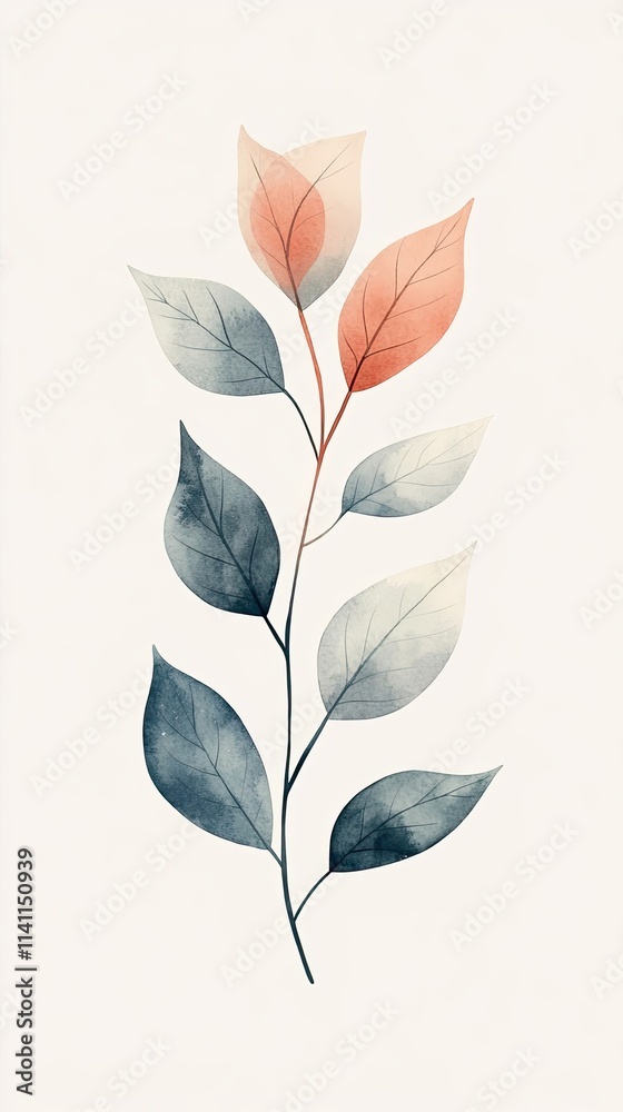 Fototapeta premium Watercolor painting of a delicate branch with leaves
