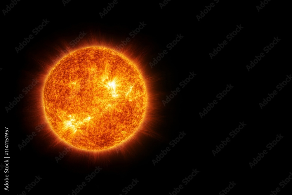 A close up of a sun with a black background