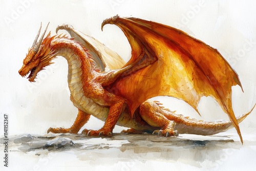 Mythical dragon portrait: artistic depiction of dragon, powerful presence, distinct features, combining elements from different folklore traditions to represent this legendary creature. photo