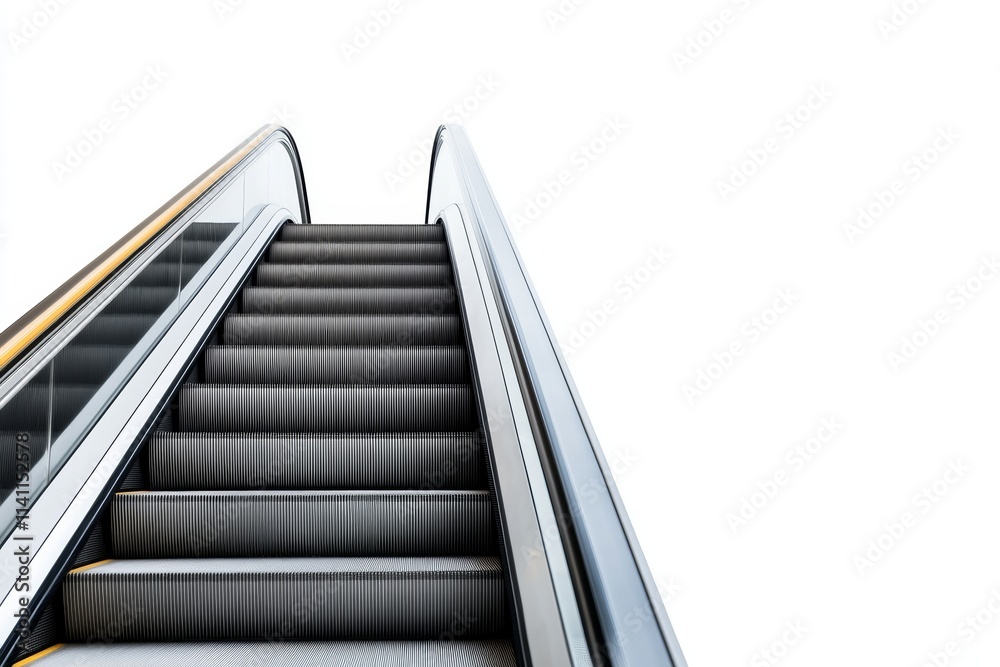 Fototapeta premium Modern escalator against minimalist white background in cool setting