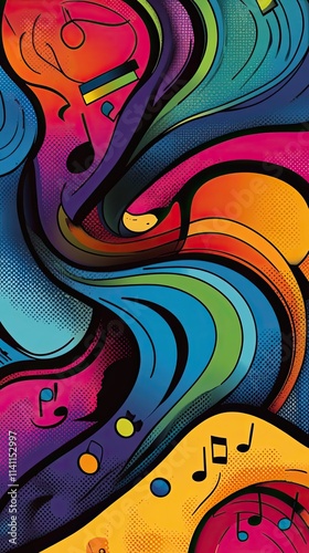 Abstract Colorful Swirling Music Notes Design