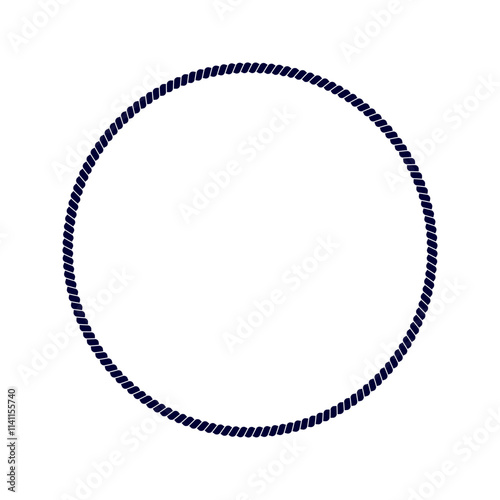 Round rope frame. Thread, hemp twine, jute, steel cable decoration element. Maritime, yacht or nautical style, sea or ocean theme ornament. Vector graphic illustration.