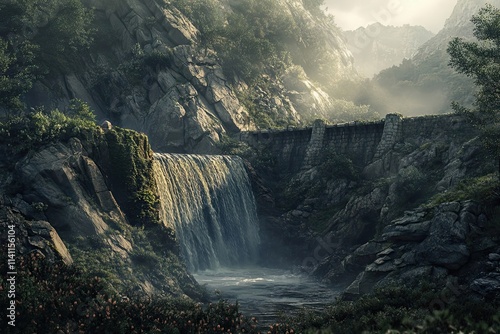 Majestic Waterfall Cascading Down Rocky Mountainside