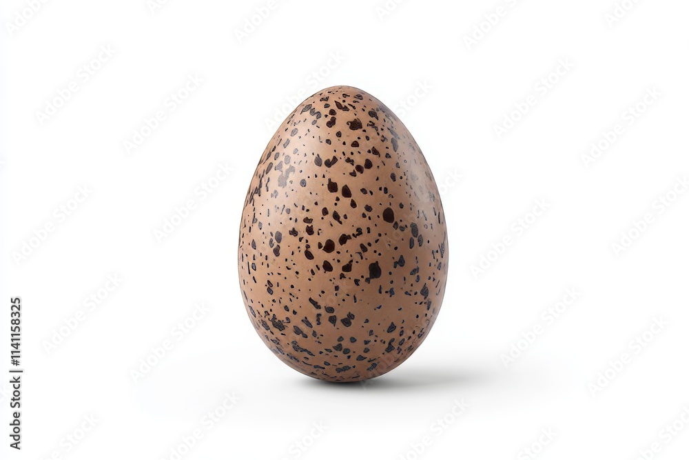Speckled brown egg on white background
