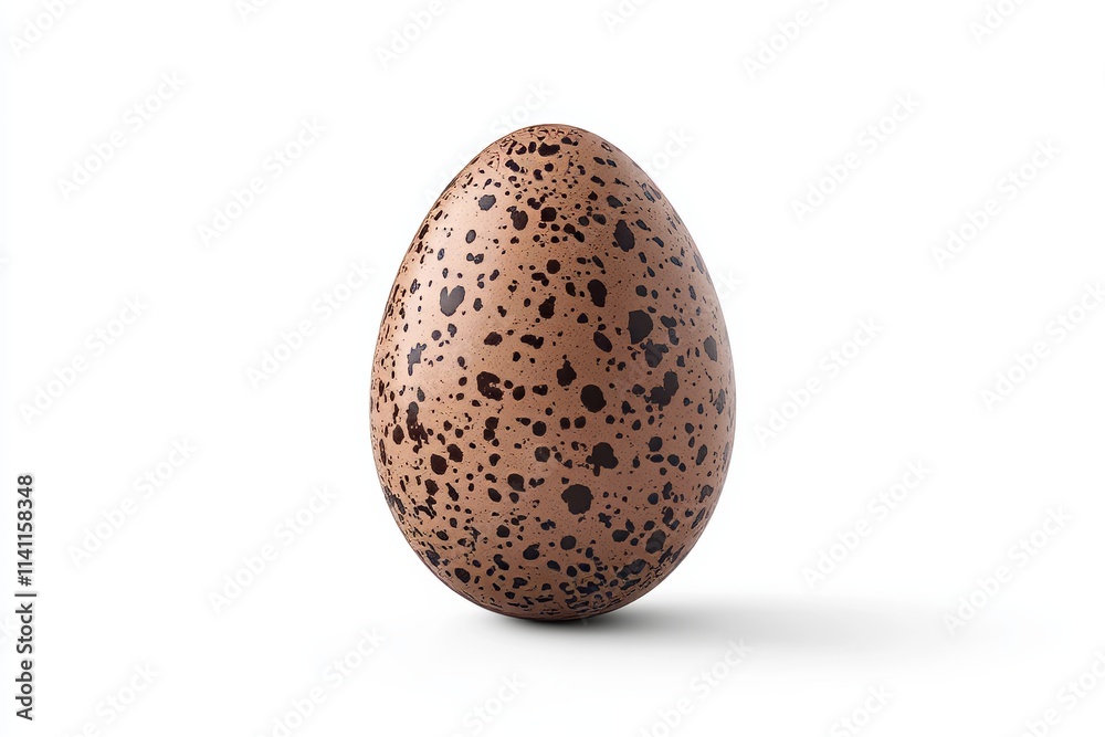 Close-up of a speckled egg with brown and black patterns on white background Close-up of a speckled egg with brown and black patterns on white background