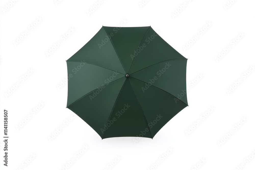 Top view of open dark green umbrella against white background Top view of open dark green umbrella against white background