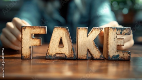 Fake News Truth Concept Wooden Blocks Change April Fools Day photo