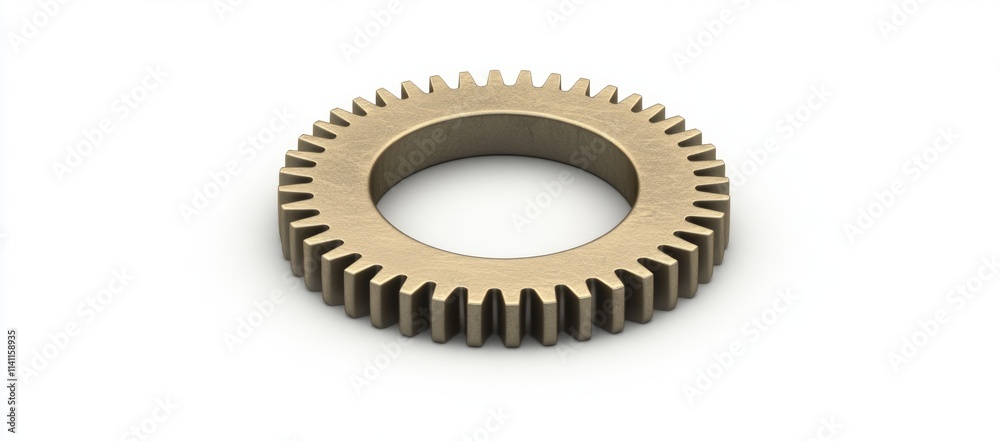 Gear ring, bronze, isolated on white, view from top, light reflection. Gear ring, bronze, isolated on white, view from top, light reflection.
