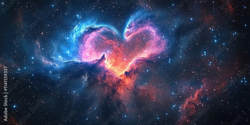 Heart-Shaped Cosmic Nebula in Vibrant Pink and Blue Hues Heart-Shaped Cosmic Nebula in Vibrant Pink and Blue Hues