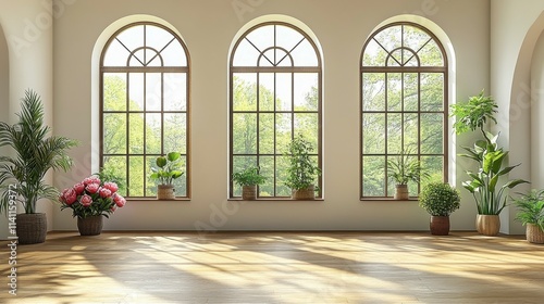 Fototapeta Naklejka Na Ścianę i Meble -  A modern, sleek podium with clean lines in minimalist colors, surrounded by vibrant blooms like roses, tulips, and peonies for a striking, fresh look.