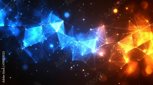 A dynamic abstract image of interconnected lines and circles, representing a network of ideas, collaboration, and the momentum of business success, with glowing highlights in blue and orange.