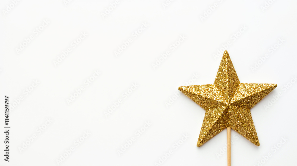 Gold Star Christmas Tree Topper with Shimmering Design, Perfect for Luxury Holiday Decorations – White Christmas Banner with Copy Space for Text Gold Star Christmas Tree Topper with Shimmering Design, Perfect for Luxury Holiday Decorations – White Christmas Banner with Copy Space for Text