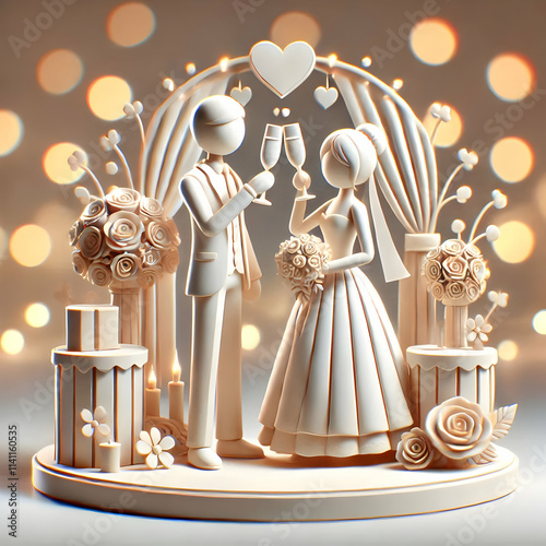 3D Elegant Anniversary Toast concept as A sophisticated scene of a couple toasting their anniversary in a beautifully decorated setting with soft bokeh lights camera gently zooms to capture the intima