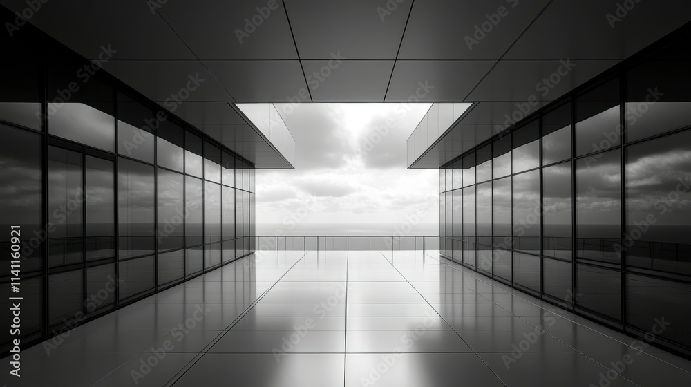 Fototapeta premium Geometric patterns with sharp, clean lines in white and metallic hues, symbolizing clarity, efficiency, and success in the business world.