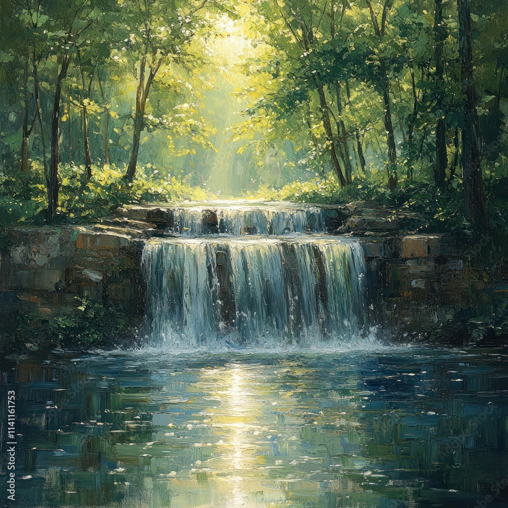 Mountain Stream and Waterfall in Serene Forest Landscape Mountain Stream and Waterfall in Serene Forest Landscape