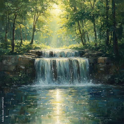 Mountain Stream and Waterfall in Serene Forest Landscape
