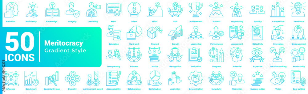 Naklejka premium Meritocracy 50 icon set in gradient style