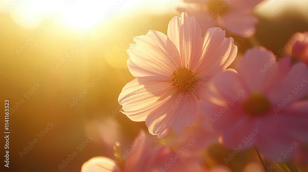 Fototapeta premium Beautiful Pink Flower in Soft Light with Sunbeam Background