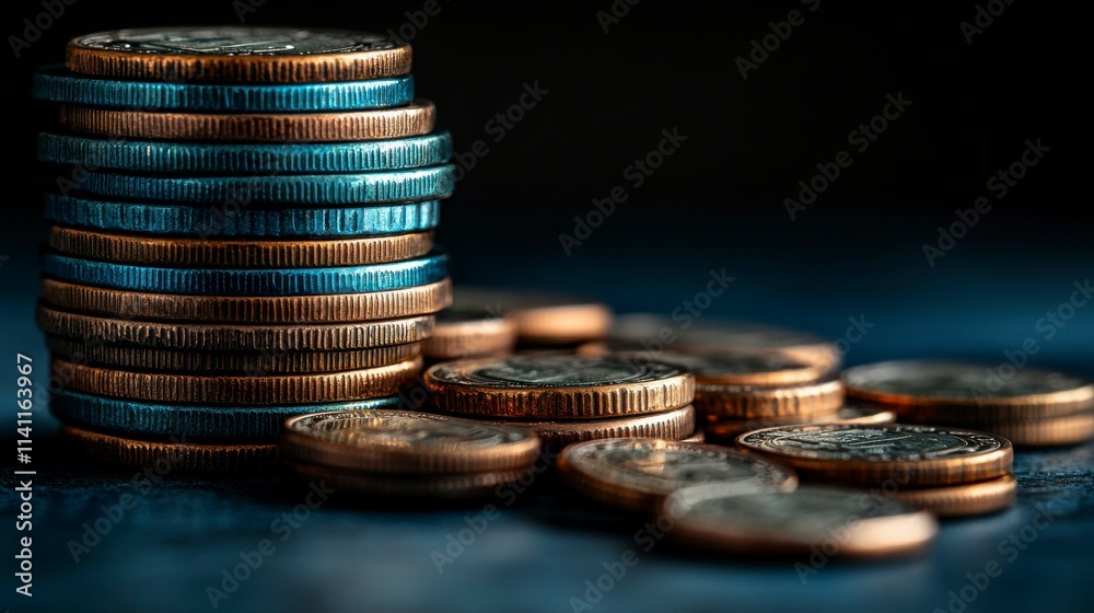 Abstract blue double exposure of money coins stacking with a bar graph showcasing financial growth and investment opportunities for business stock illustrations. Abstract blue double exposure of money coins stacking with a bar graph showcasing financial growth and investment opportunities for business stock illustrations.