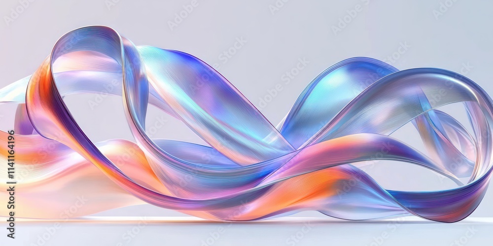 Iridescent Abstract Ribbons Fluid Movement Light Background 3D Render Iridescent Abstract Ribbons Fluid Movement Light Background 3D Render