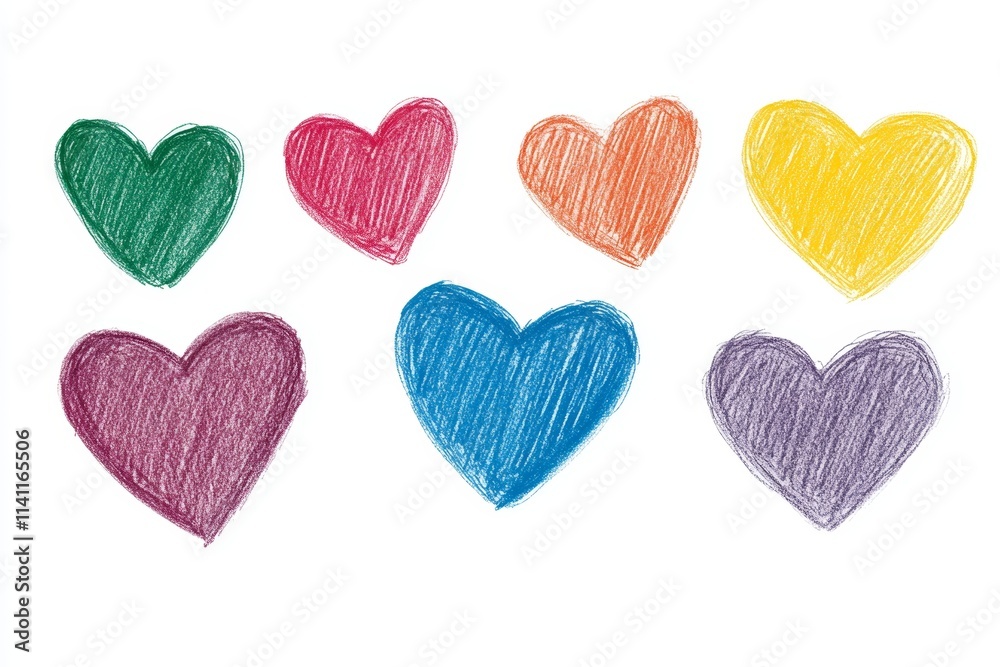 Colorful crayon hearts on white background Colorful crayon hearts on white background