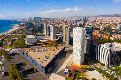 Photography View from drone of Diagonal Mar district on sunny fall day, Barcelona, Spain