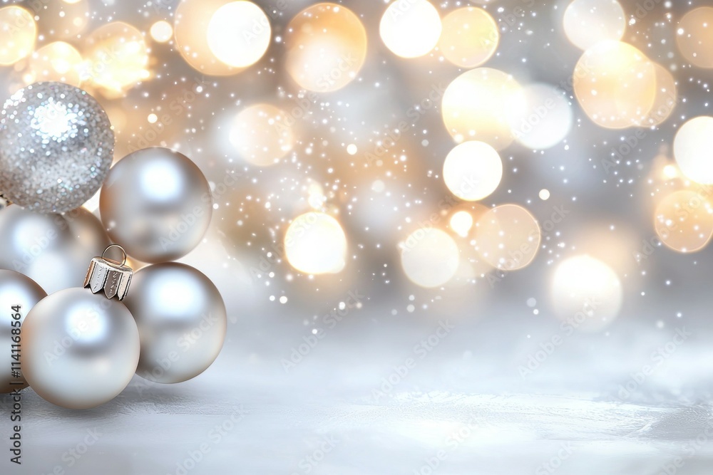 A bunch of silver Christmas ornaments are on a white background A bunch of silver Christmas ornaments are on a white background