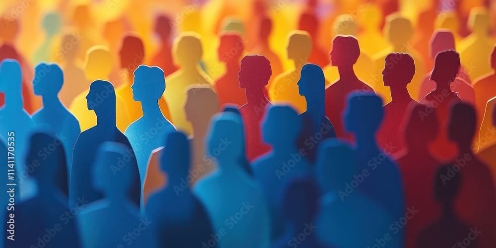 Colorful Crowd of Paper Cut-Out People at Public Event Banner Background Colorful Crowd of Paper Cut-Out People at Public Event Banner Background
