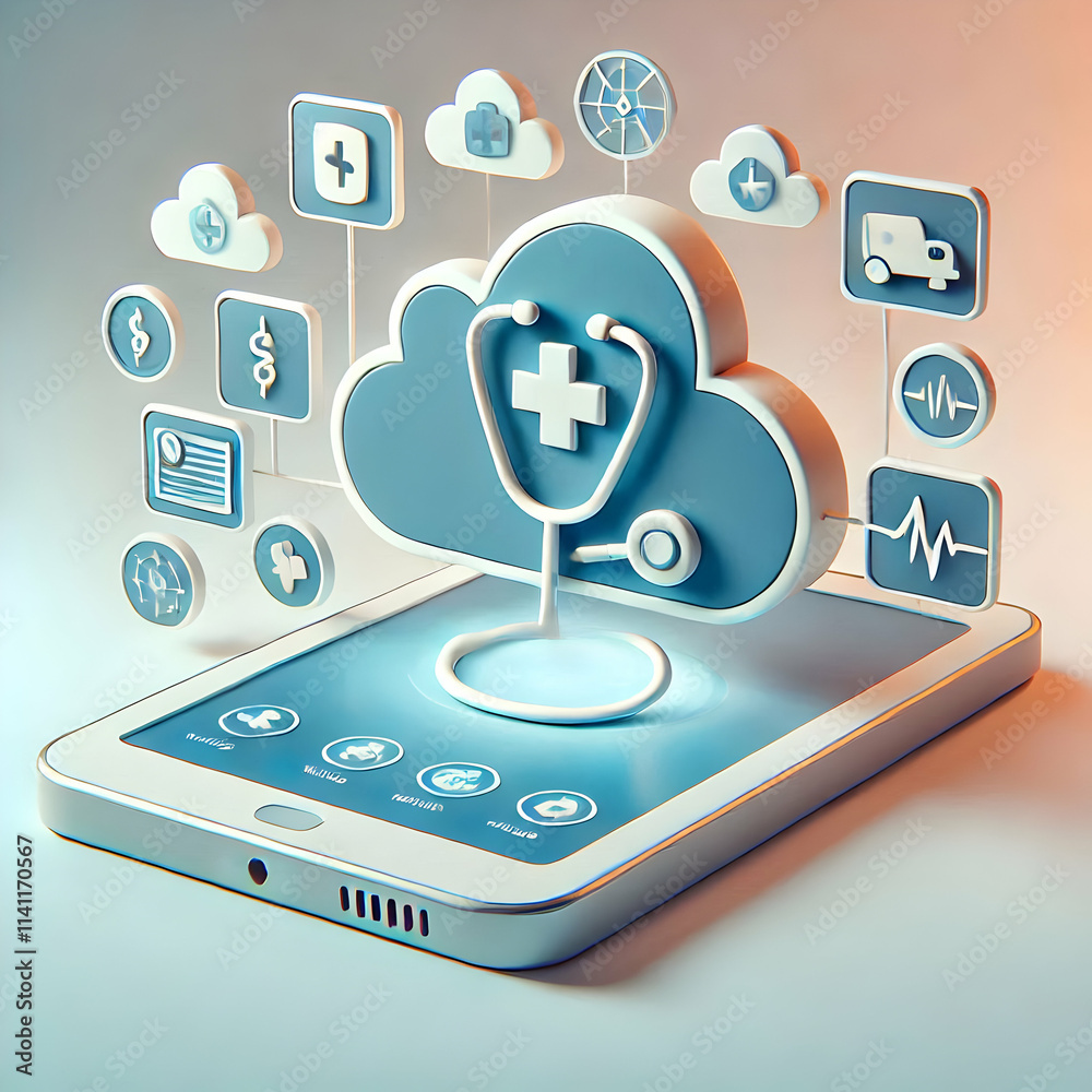 3D Soft abstract telemedicine cloud based diagnostics copy space concept as Cloud based diagnostic tools for telemedicine displayed on digital screens with a soft abstract background highlighting accu 3D Soft abstract telemedicine cloud based diagnostics copy space concept as Cloud based diagnostic tools for telemedicine displayed on digital screens with a soft abstract background highlighting accu