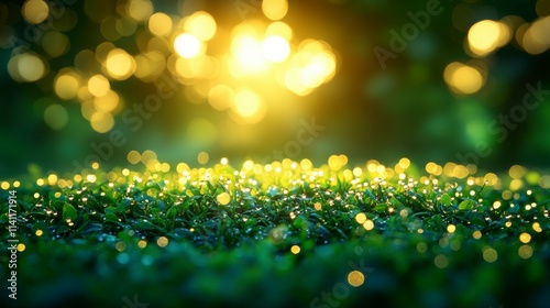 Close-up of fresh green grass with dew drops, offering a vibrant and natural background perfect for eco-conscious, nature-inspired stock illustrations.