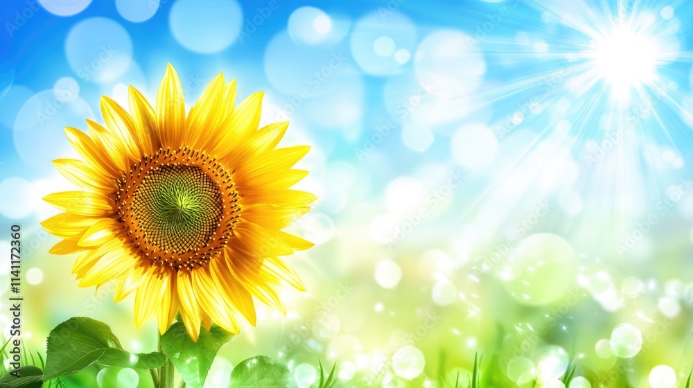 Obraz premium Bright Yellow Sunflower Against a Vibrant Blue Sky Background