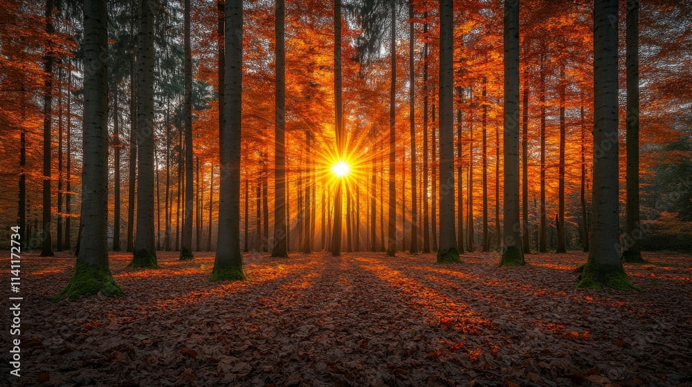 Obraz premium A magical fairytale forest with coniferous trees and green moss, exuding a mystic and enchanting atmosphere ideal for nature and fantasy-inspired stock visuals.