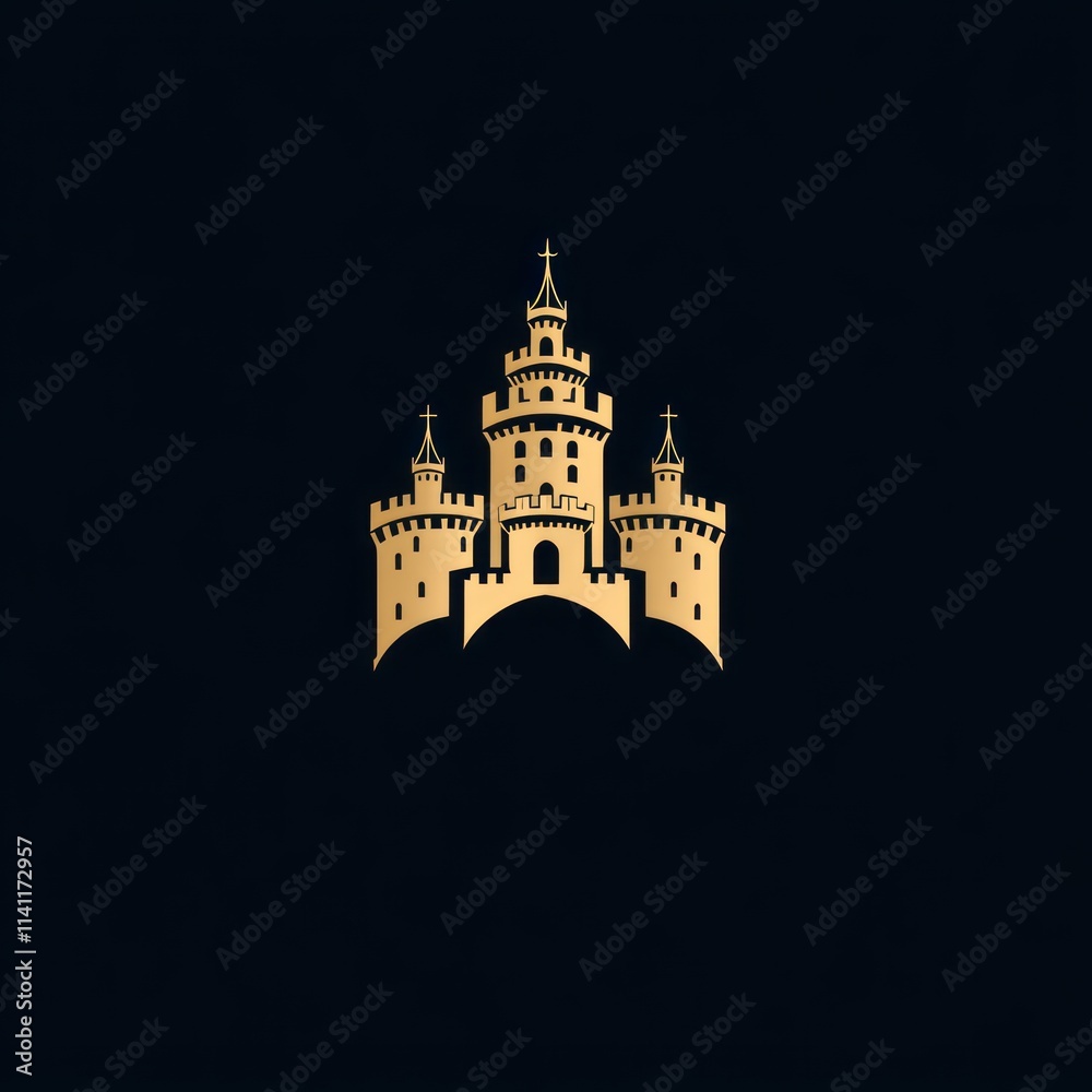 Obraz premium A stylized golden castle silhouette on a dark background.