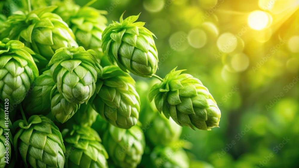 Fototapeta premium Close up background of fresh green beer hops , beer, hops, agriculture, brewery, ingredient, plant, growth, harvest, plant