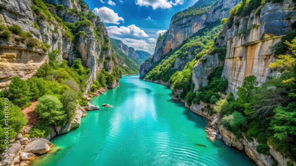 Turquoise river flowing through the stunning Verdon Gorge in the French Alps , France, Provence, Verdon Gorge, French Alps Turquoise river flowing through the stunning Verdon Gorge in the French Alps , France, Provence, Verdon Gorge, French Alps
