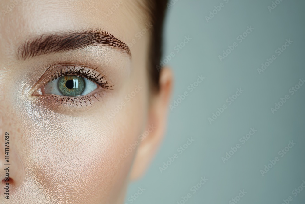 A woman with green eyes and brown eyebrows A woman with green eyes and brown eyebrows