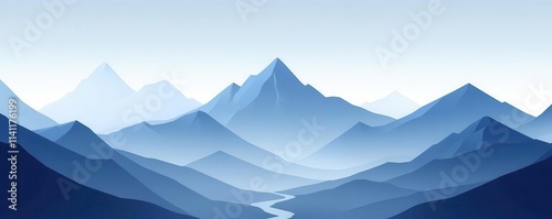 Minimalist mountain peaks with winding trail, triadic color scheme, flat animated design for website banners, minimalist mountains, flat animation