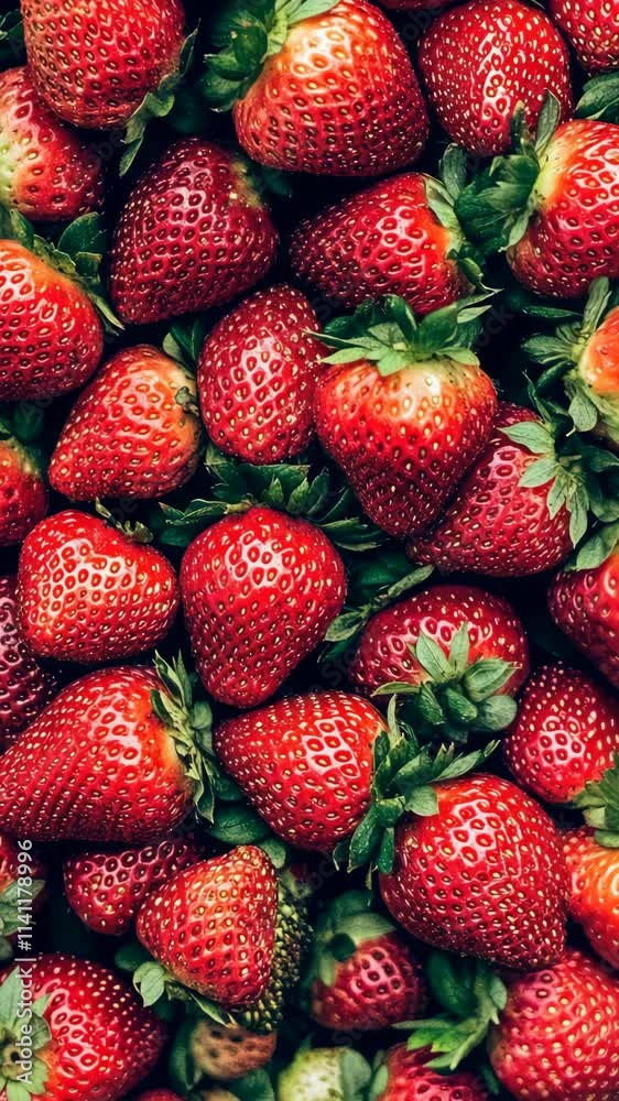 Fresh strawberries arranged in a vibrant display during the harvest season showcasing their natural beauty and rich color